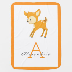 Cute Woodland Girl Deer Monogram Baby Blanket
