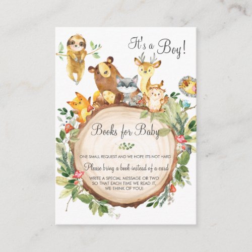 Cute Woodland Greenery Baby Shower Books for Baby Enclosure Card