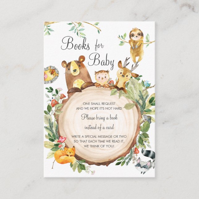 Cute Woodland Greenery Baby Shower Bring a Book Enclosure Card (Front)