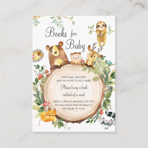 Cute Woodland Greenery Baby Shower Bring a Book Enclosure Card