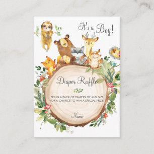 Cute Woodland Greenery Baby Shower Diaper Raffle Enclosure Card