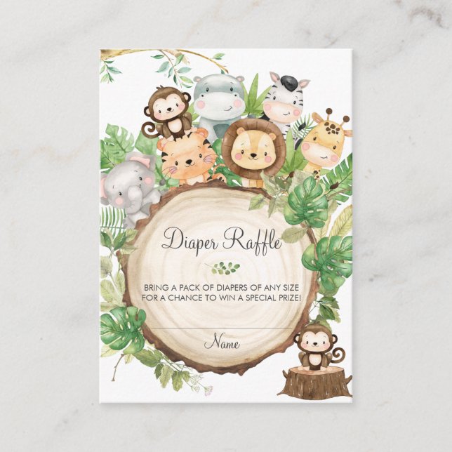 Cute Woodland Greenery Baby Shower Diaper Raffle Enclosure Card (Front)