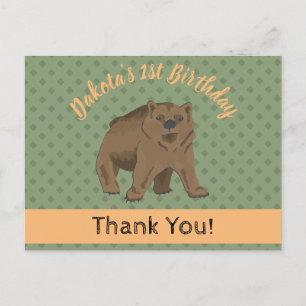 Cute Woodland Grizzly Bear Cub Thank You Postcard