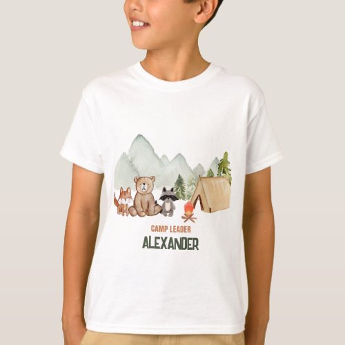 Cute Woodland Happy Camper Camping Birthday T_Shirt