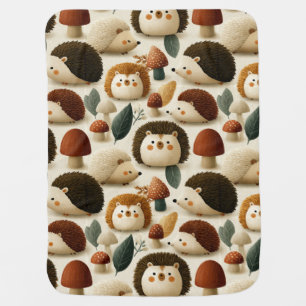 Cute Woodland Hedgehog and Mushroom Pattern Baby Blanket