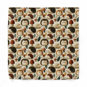 Cute Woodland Hedgehog and Mushroom Pattern Bandana