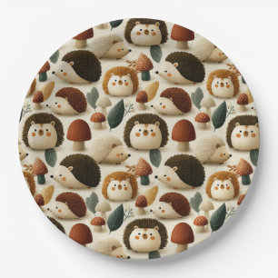 Cute Woodland Hedgehog and Mushroom Pattern Paper Plates