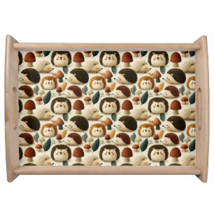 Cute Woodland Hedgehog and Mushroom Pattern Serving Tray