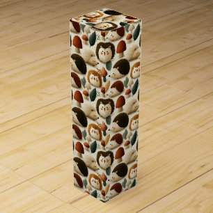 Cute Woodland Hedgehog and Mushroom Pattern Wine Box