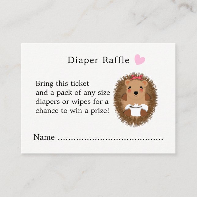 Cute Woodland Hedgehog Baby Shower Diaper Raffle Enclosure Card (Front)