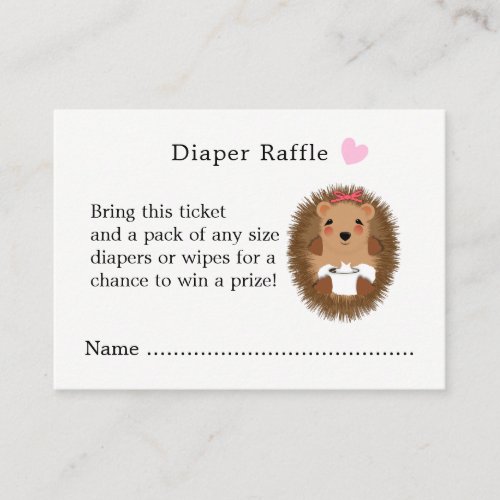 Cute Woodland Hedgehog Baby Shower Diaper Raffle Enclosure Card