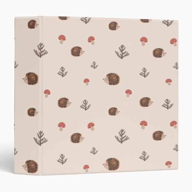 Cute Woodland Hedgehog & Mushroom Pattern 3 Ring Binder (Front/Spine)