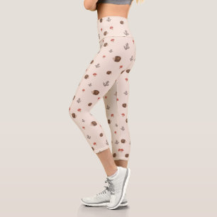Cute Woodland Hedgehog & Mushroom Pattern Capri Leggings