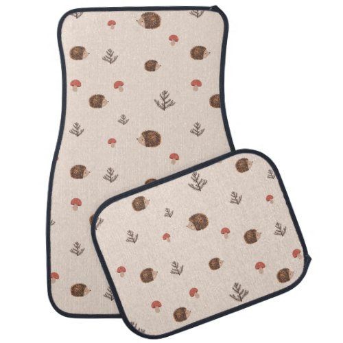 Cute Woodland Hedgehog  Mushroom Pattern Car Floor Mat