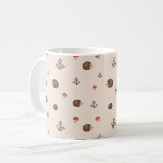 Cute Woodland Hedgehog & Mushroom Pattern Coffee Mug
