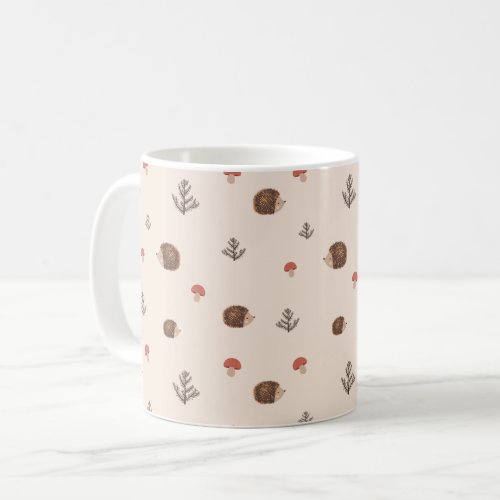 Cute Woodland Hedgehog  Mushroom Pattern Coffee Mug