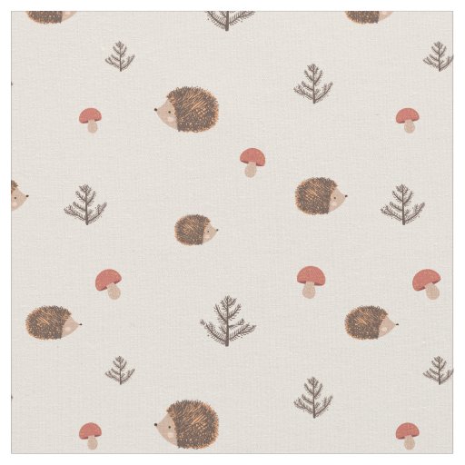Cute Woodland Hedgehog & Mushroom Pattern Fabric
