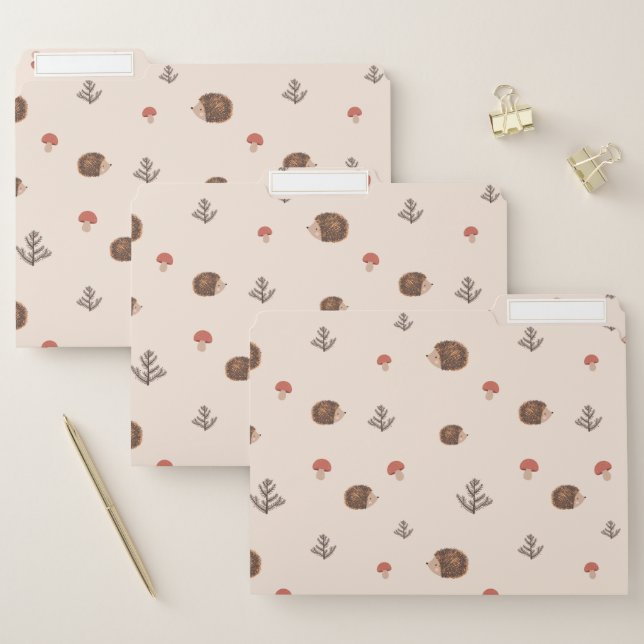 Cute Woodland Hedgehog & Mushroom Pattern File Folder (Set)