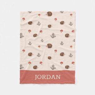 Cute Woodland Hedgehog & Mushroom Pattern Fleece Blanket