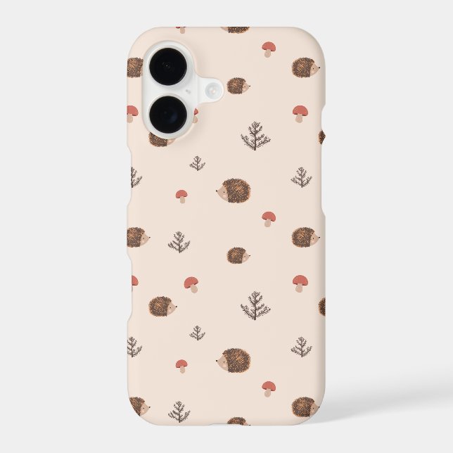 Cute Woodland Hedgehog & Mushroom Pattern iPhone Case (Back)