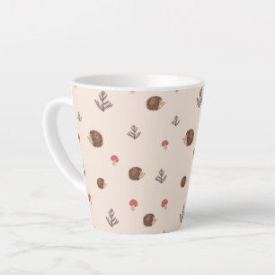 Cute Woodland Hedgehog & Mushroom Pattern Latte Mug