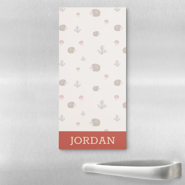 Cute Woodland Hedgehog & Mushroom Pattern Magnetic Notepad (In Situ)