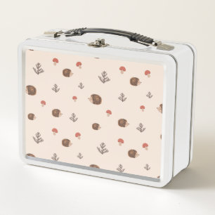 Cute Woodland Hedgehog & Mushroom Pattern Metal Lunch Box