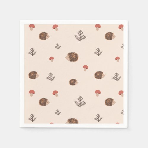 Cute Woodland Hedgehog  Mushroom Pattern Napkins