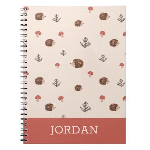 Cute Woodland Hedgehog  Mushroom Pattern Notebook