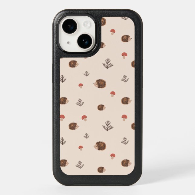 Cute Woodland Hedgehog & Mushroom Pattern Otterbox iPhone Case (Back)