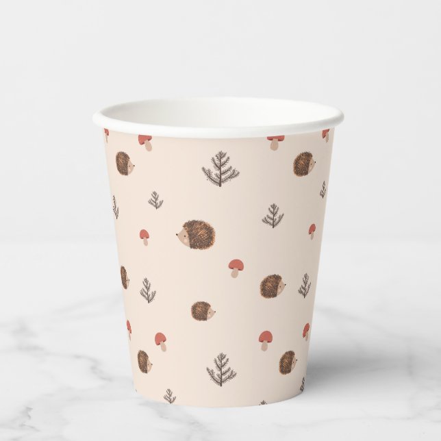 Cute Woodland Hedgehog & Mushroom Pattern Paper Cups (Front)
