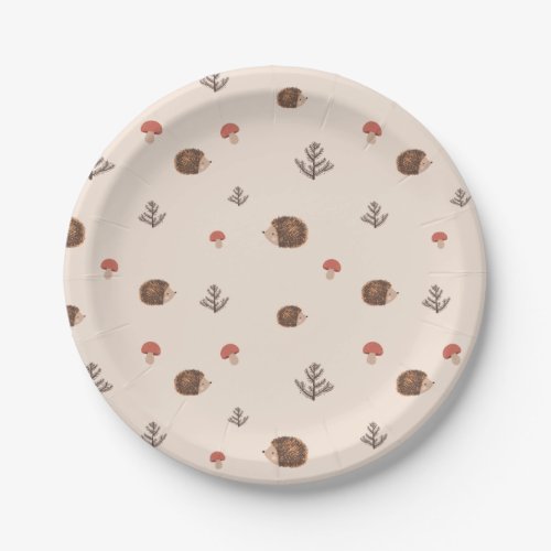 Cute Woodland Hedgehog  Mushroom Pattern Paper Plates