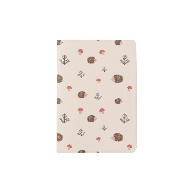 Cute Woodland Hedgehog & Mushroom Pattern Passport Holder (Front)