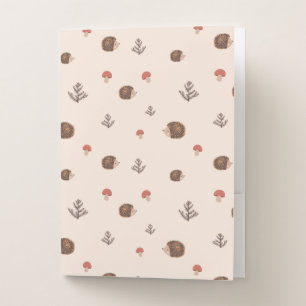 Cute Woodland Hedgehog & Mushroom Pattern Pocket Folder