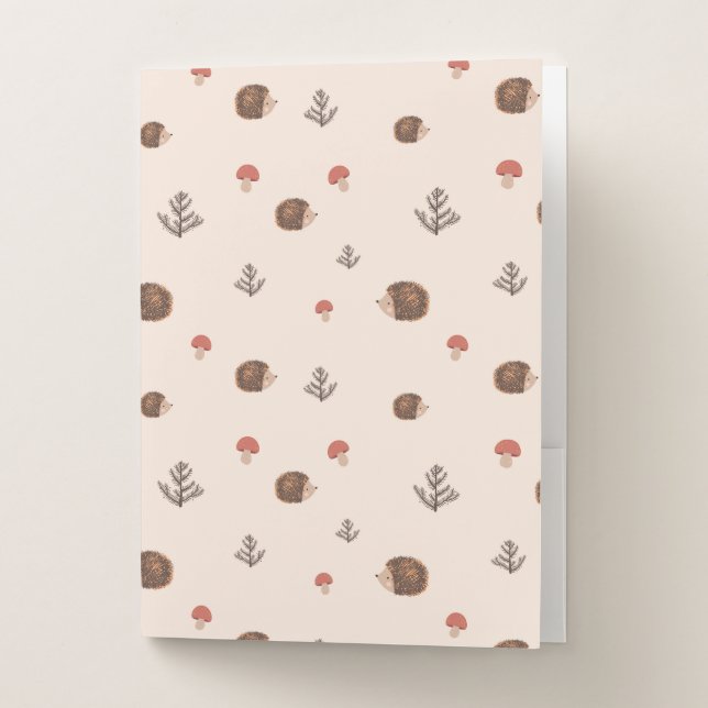 Cute Woodland Hedgehog & Mushroom Pattern Pocket Folder (Front)