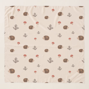 Cute Woodland Hedgehog & Mushroom Pattern Scarf