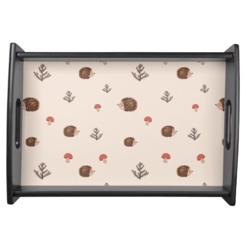 Cute Woodland Hedgehog  Mushroom Pattern Serving Tray