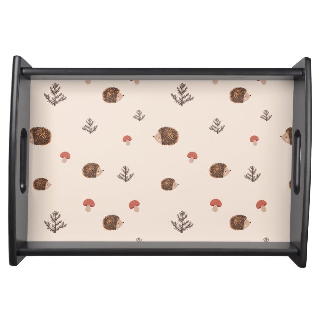 Cute Woodland Hedgehog & Mushroom Pattern Serving Tray (Front)
