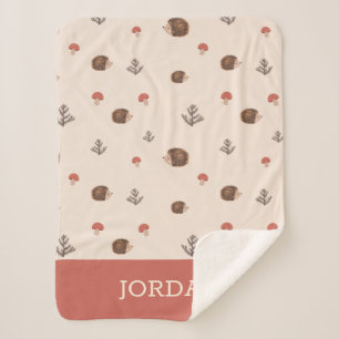 Cute Woodland Hedgehog & Mushroom Pattern Sherpa Blanket