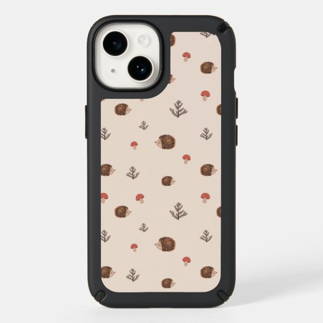 Cute Woodland Hedgehog & Mushroom Pattern Speck iPhone Case (Front)