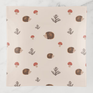 Cute Woodland Hedgehog & Mushroom Pattern Trinket Tray