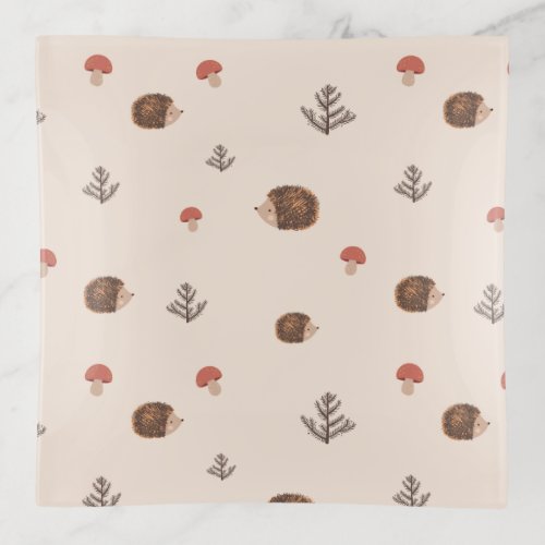 Cute Woodland Hedgehog  Mushroom Pattern Trinket Tray