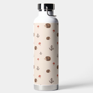 Cute Woodland Hedgehog & Mushroom Pattern Water Bottle