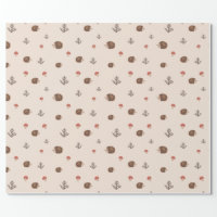 Cute Woodland Hedgehog & Mushroom Pattern Wrapping Paper