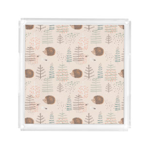 Cute Woodland Hedgehog Pattern Acrylic Tray