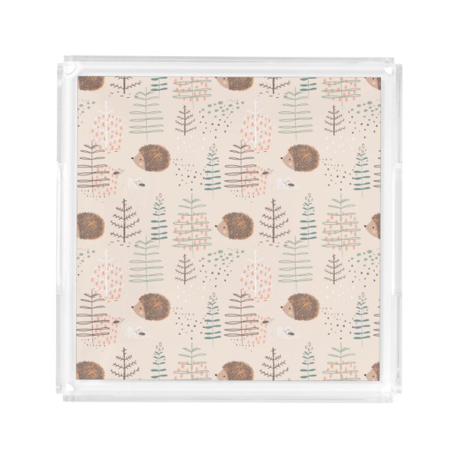 Cute Woodland Hedgehog Pattern Acrylic Tray (Front)