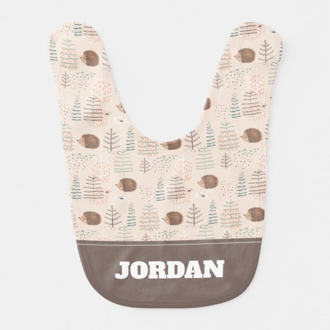 Cute Woodland Hedgehog Pattern Baby Bib (Front)