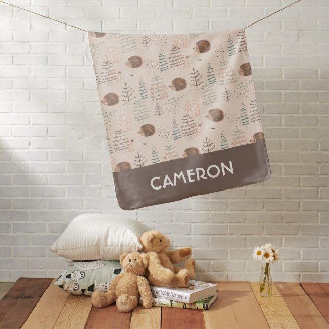 Cute Woodland Hedgehog Pattern Baby Blanket (In Situ)