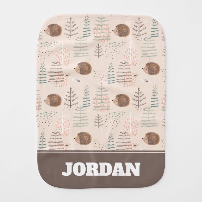 Cute Woodland Hedgehog Pattern Baby Burp Cloth (Front)