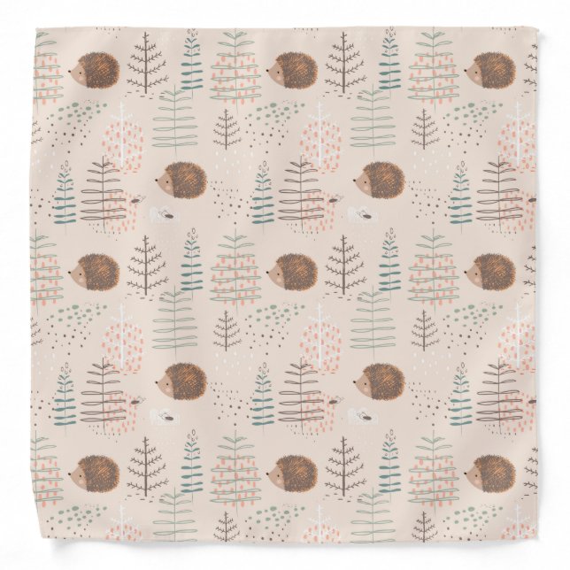 Cute Woodland Hedgehog Pattern Bandana (Front)